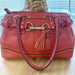 Coach Y2K Red Pebbled Leather Satchel with Tassel and Braided Trim 2008 ❤️